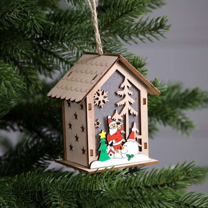 Ёлочная игрушка «Дед Мороз со снеговиками», от батареек, свечение тёплое белое Ёлочная игрушка «Дед Мороз со снеговиками», от батареек, свечение тёплое белое