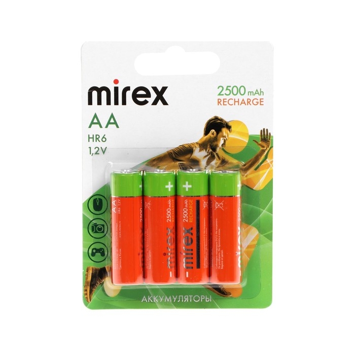 Аккумулятор Mirex, Ni-Mh, AA, HR6-4BL, 1.2В, 2500 мАч, блистер, 4 шт. Аккумулятор Mirex, Ni-Mh, AA, HR6-4BL, 1.2В, 2500 мАч, блистер, 4 шт.