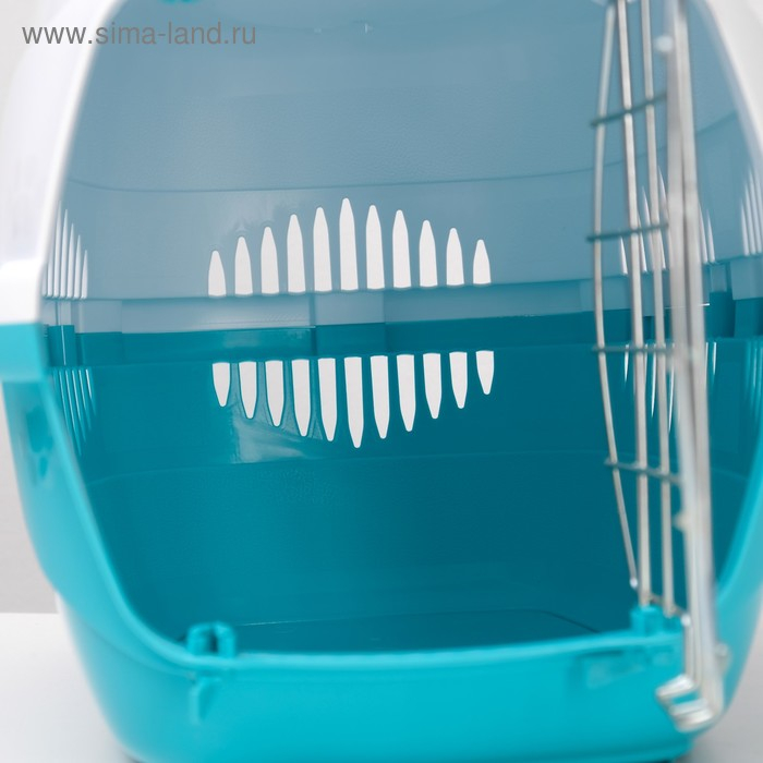 Переноска для животных до 12 кг  Переноска для животных до 12 кг "Пижон" 49х33х32см, металлическая дверь, бело-бирюзовая