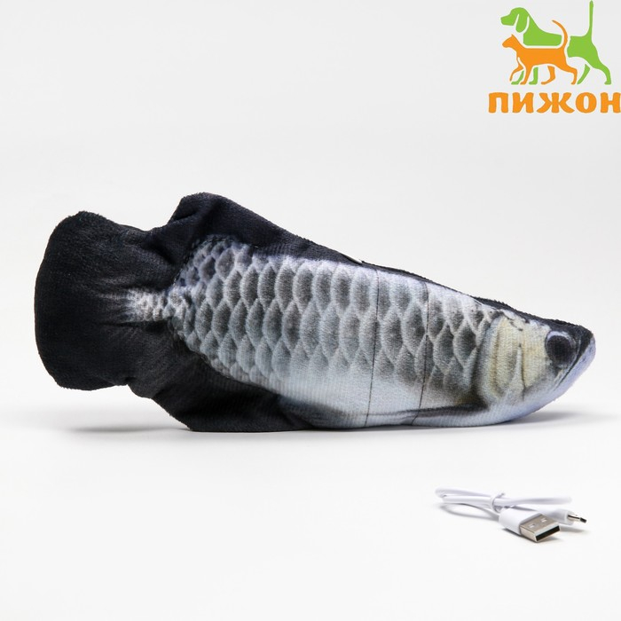 Игрушка для кошек  Игрушка для кошек "Толстолобик" с двигающимся хвостом и с USB-зарядкой, 28 см