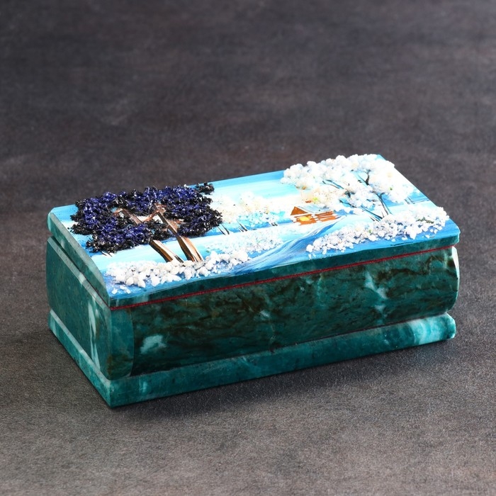 Ларец Ларец "Зима" 15х7х5,5 см, каменная крошка, змеевик