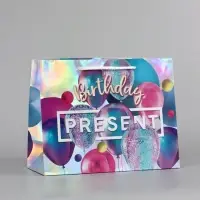 Пакет подарочный голографический, упаковка, Birthday Present, 23&times;10&times;18 см