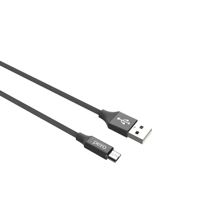 Кабель PERO DC-02, microUSB - USB, 2 А, 1 м, тканевая оплетка, черный