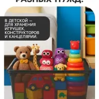Ящик пластиковый для хранения, с крышкой, объём &mdash; 16 л, прозрачно-чёрный