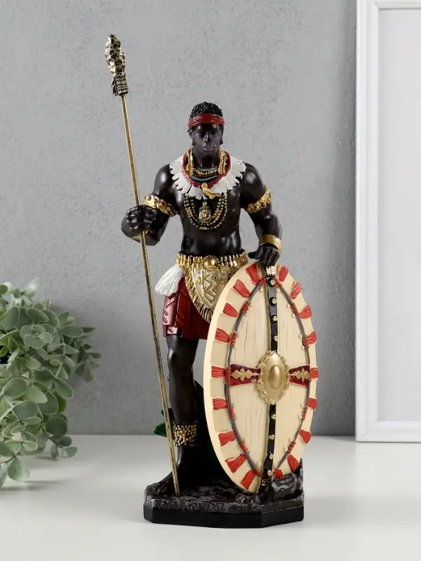 Сувенир полистоун "Воин Африки с копьем и щитом" 12х9х29 см