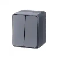 AtlasDesign Profi54 выключатель двухклавишный IP54 10 АХ, АНТРАЦИТ, Россия