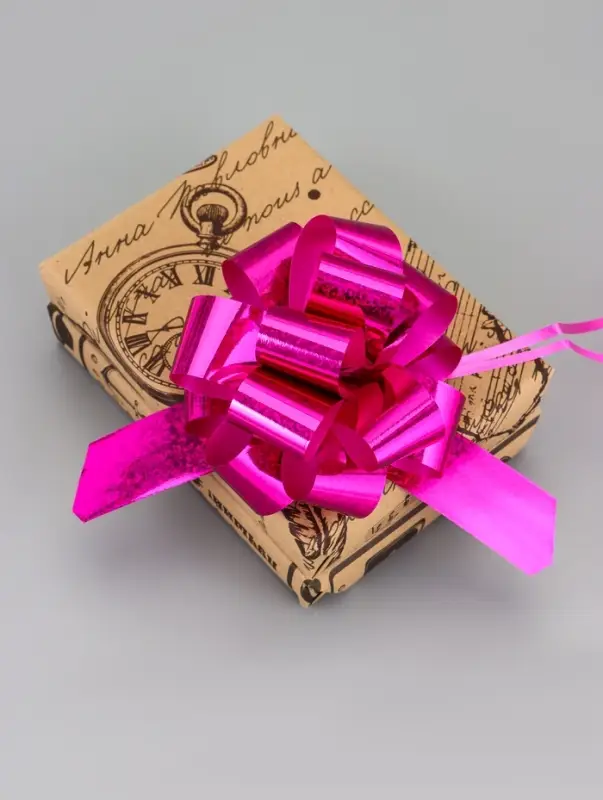 Подарочный бант - шар №3 голография, розовый, для упаковки подарков