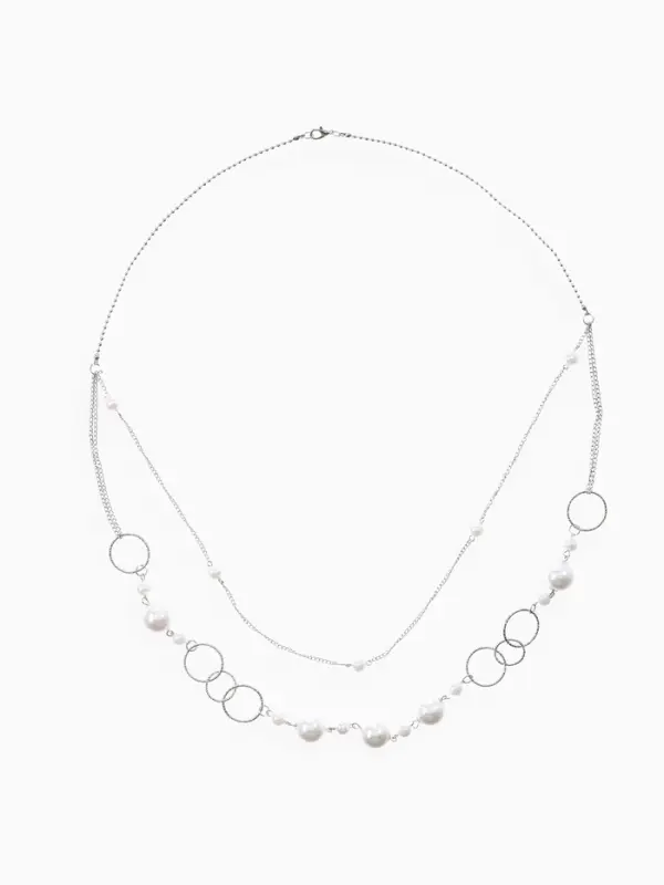 Бусы &laquo;Жемчужный мир&raquo;, кольца с бусинами, белые в серебре, 90 см