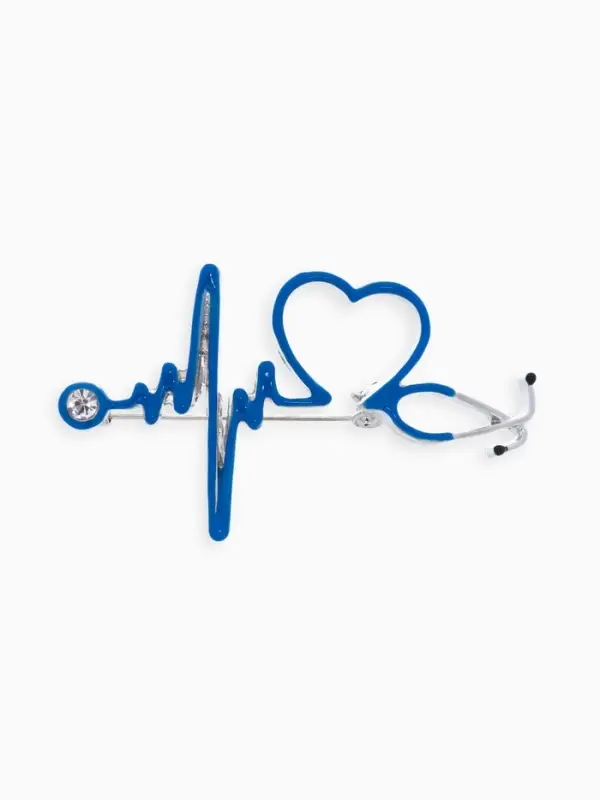 Брошь &laquo;Стетоскоп кардиограмма&raquo;, синяя в серебре