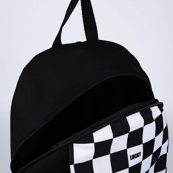 Рюкзак школьный текстильный Lucky, 46х30х10 см, вертикальный карман, цвет чёрный Рюкзак школьный текстильный Lucky, 46х30х10 см, вертикальный карман, цвет чёрный
