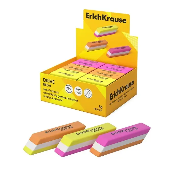 Ластик ErichKrause Drive (New), 57 х 15 х 13 мм, мягкий, гипоаллергенный, микс Ластик ErichKrause Drive (New), 57 х 15 х 13 мм, мягкий, гипоаллергенный, микс