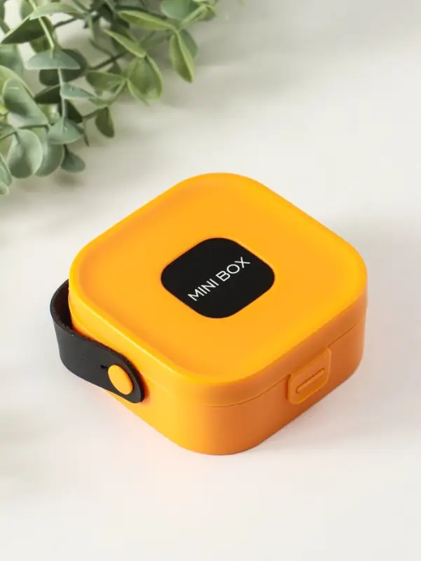 Шкатулка пластик для украшений с зеркалом, с ручкой 3 ячейки, 3 полосы, оранж 9х9х3,8 см