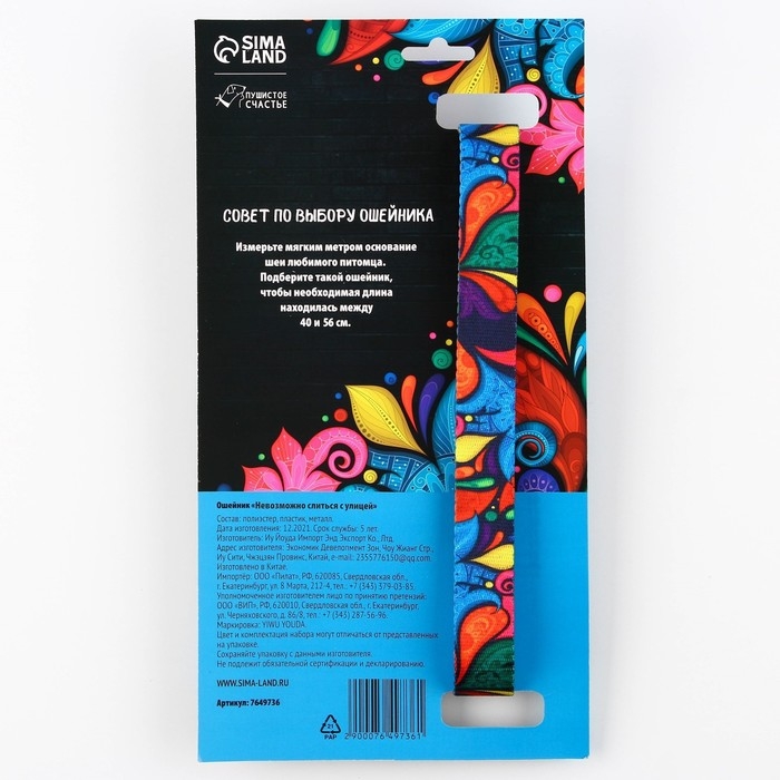 Ошейник «Невозможно слиться с улицей», застёжка - фастекс, 2.5 см, 40-55 см Ошейник «Невозможно слиться с улицей», застёжка - фастекс, 2.5 см, 40-55 см