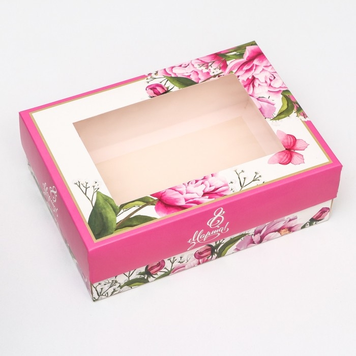 Коробка складная, с окном Коробка складная, с окном "Весенние пионы" 21 х 15 х 7 см