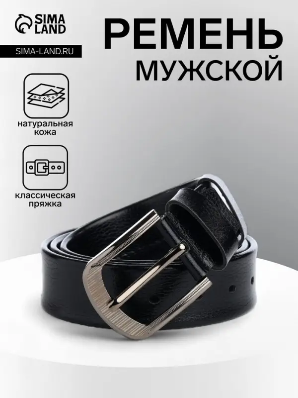 Ремень мужской, ширина 3.8 см, винт, пряжка металл, чёрный