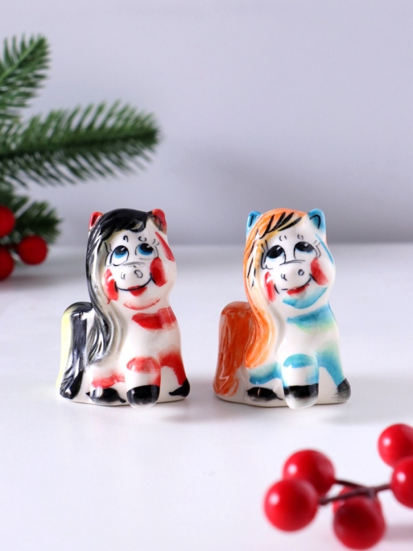 Сувенир Пони, 6,5х5х3,5 см, гжель, цвет Сувенир Пони, 6,5х5х3,5 см, гжель, цвет