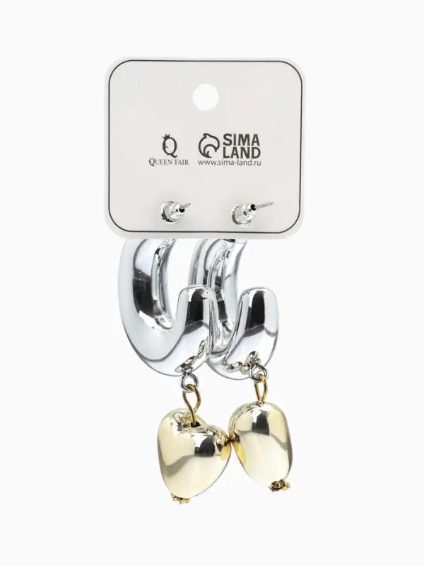 Серьги &laquo;Новый стиль. Сердечки&raquo;, d=3 см, цвет серебристо-золотистый