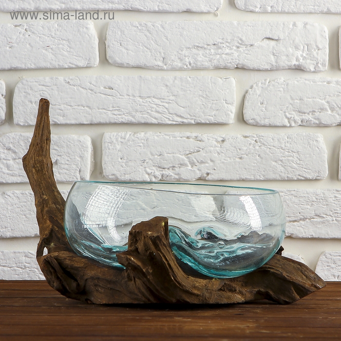 Вазон стекло на дереве  Вазон стекло на дереве "Забота" 20х25х25 см, МИКС