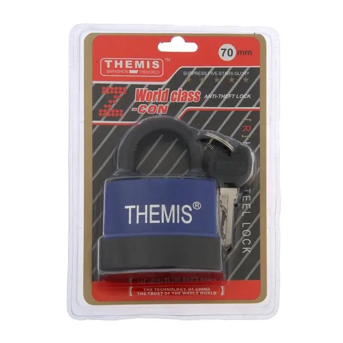 Замок навесной, 70 мм, медный цилиндр, влагозащищенный, короткая дужка, 3 ключа МИКС