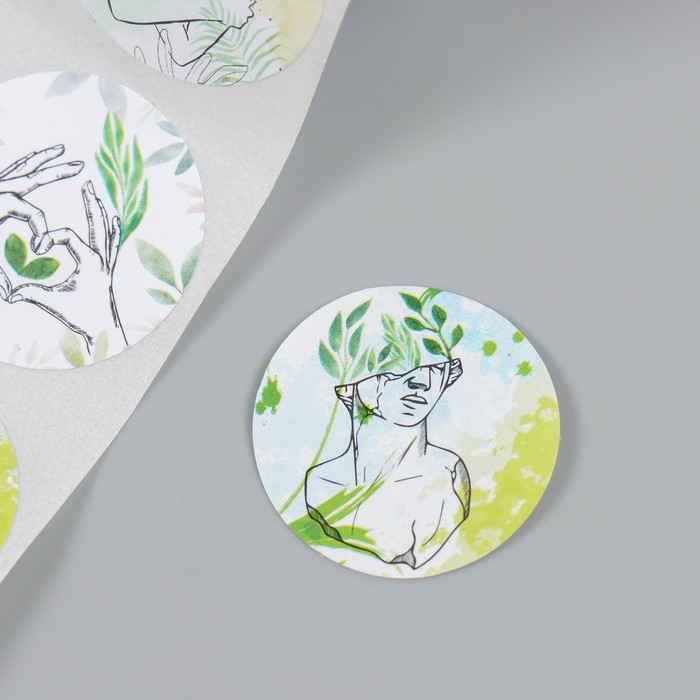 Наклейка бумага "Акварель. Растения" d=2,5 см 252 шт в рулоне