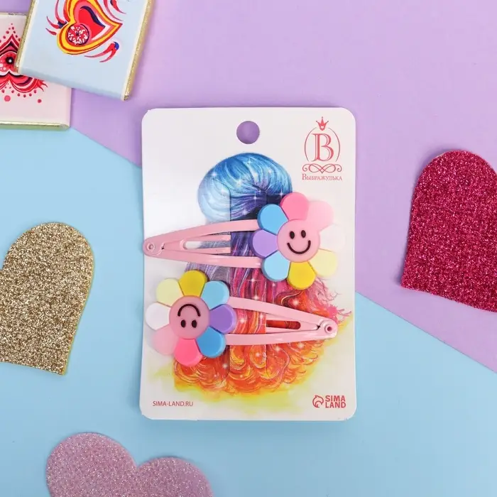 Невидимка для волос  Невидимка для волос "Абель" (набор 2 шт) подсолнухи, 5,5 см