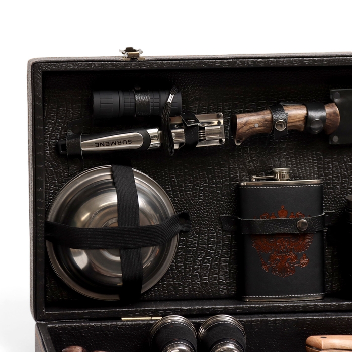 Набор с шампурами подарочный  Набор с шампурами подарочный "Буйвол" №30, в кейсе из эко-кожи