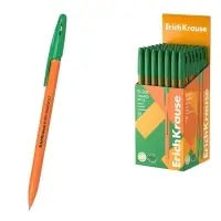 Ручка шариковая ErichKrause R-301 Orange Stick, узел 0.7 мм, чернила зелёные, длина линии письма 2000 метров, штрихкод на ручке