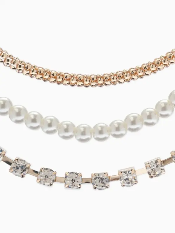 Чокеры &laquo;Стиль&raquo;, набор 3 шт. бусины №8, со стразами, тянется, 35 + удлинитель 5 см, белый в золоте