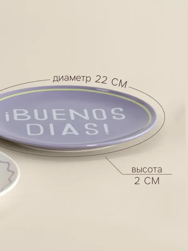 Тарелки SL Home &laquo;Уроки испанского: &iexcl;Hasta ma&ntilde;ana - Buenos dias&raquo;, d=22 см, набор 2 шт., фарфор, белые, фиолетовые