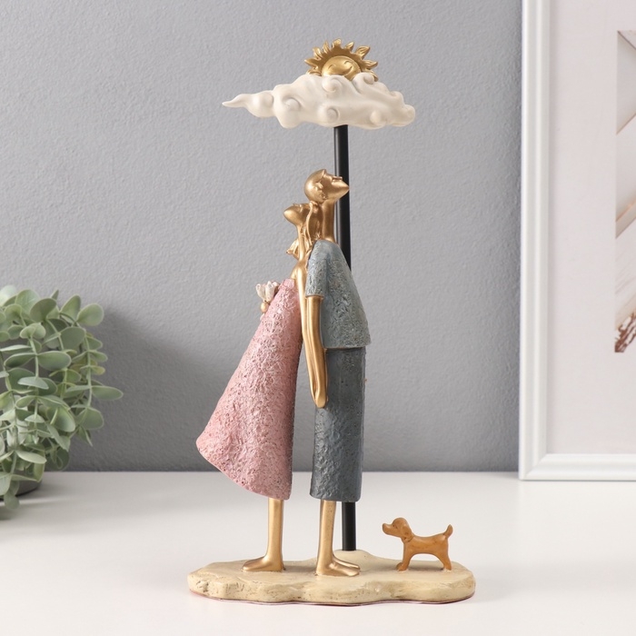 Сувенир полистоун  Сувенир полистоун "Пара на скамейке с тучкой и солнцем" розово-голубой 6х16х30 см