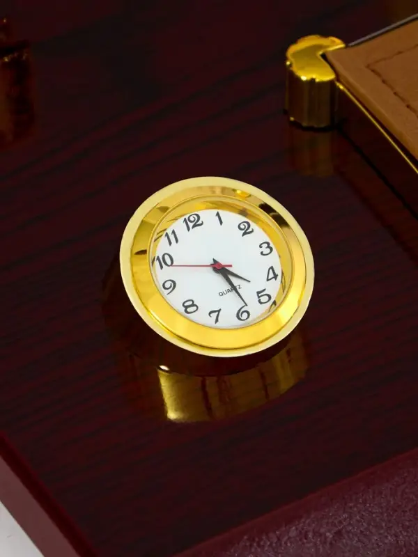 Набор настольный, органайзер 5 в 1 с визитницей и часами, красное дерево