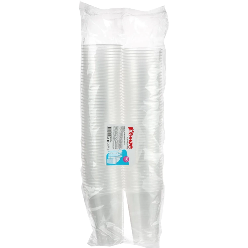 Стакан одноразовый 200мл прозр. для хол/гор., эконом, КОМУС ПП 100шт/уп