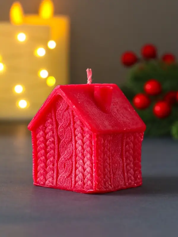 Свеча "Сканди дом вязаный" 55*60 мм, красный