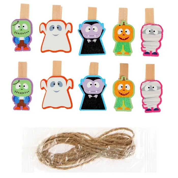 Прищепки декоративные «Монстирики» набор 10 шт., с верёвкой для подвеса, 1,5 × 12 × 14 см