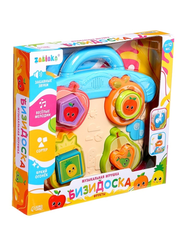 ЗАБИЯКА Музыкальная игрушка  ЗАБИЯКА Музыкальная игрушка "Бизидоска" SL-07255 фрукты, звук, свет,цвет МИКС