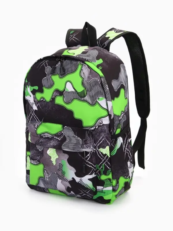 Рюкзак школьный на молнии, с карманами, с принтом, размер 30&times;13&times;42 см, зелёный