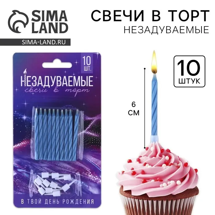 Свечи для торта незадуваемые «В твой день рождения», голубые, 10 шт., 6 х 0,4 см Свечи для торта незадуваемые «В твой день рождения», голубые, 10 шт., 6 х 0,4 см