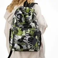 Рюкзак школьный на молнии, с карманами, с принтом, размер 30&times;13&times;42 см, жёлтый/серый