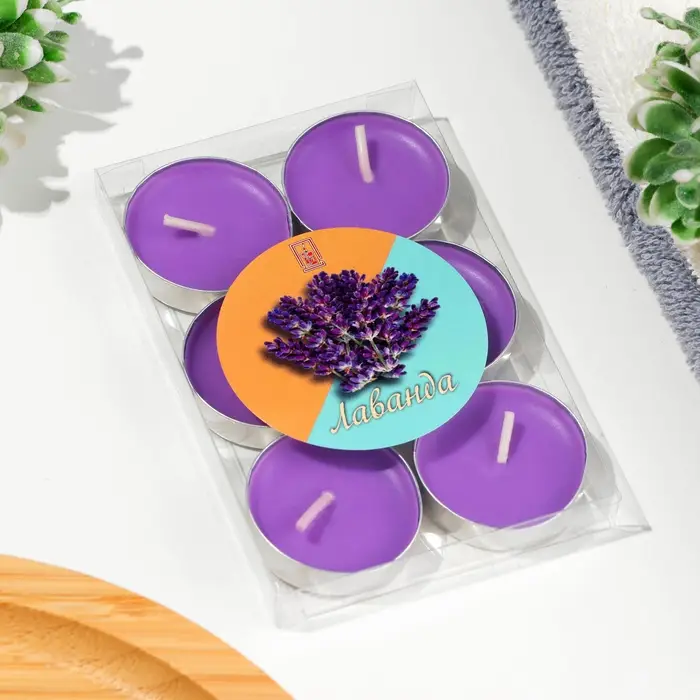 Набор свечей чайных ароматических, 6 шт, лаванда Набор свечей чайных ароматических, 6 шт, лаванда