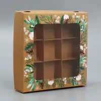 Коробка под 9 конфет &laquo;С Новым годом&raquo;, эко, 14.5&times;14.5&times;3.5 см