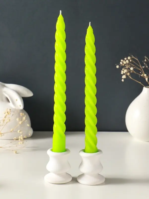 Набор свечей витых, 2.3&times;24.5 см, 5 ч, 50 г, 2 шт., зелёный, в подарочной коробке