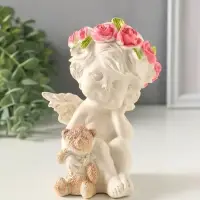 Фигурка гипс &laquo;Ангел с мишкой&raquo;, 14&times;8 см, белая с позолотой