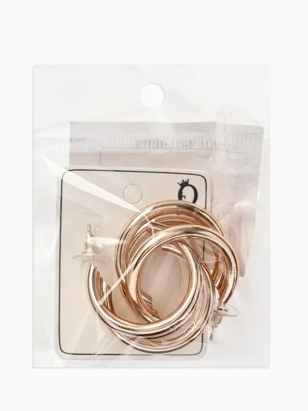 Серьги кольца тройные QF &laquo;Тринити&raquo;, d=2 см, цвет золото