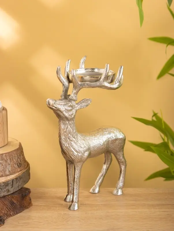 Подсвечник "Сохатый" 15,5х9х22,5 см, алюминий, серебряный