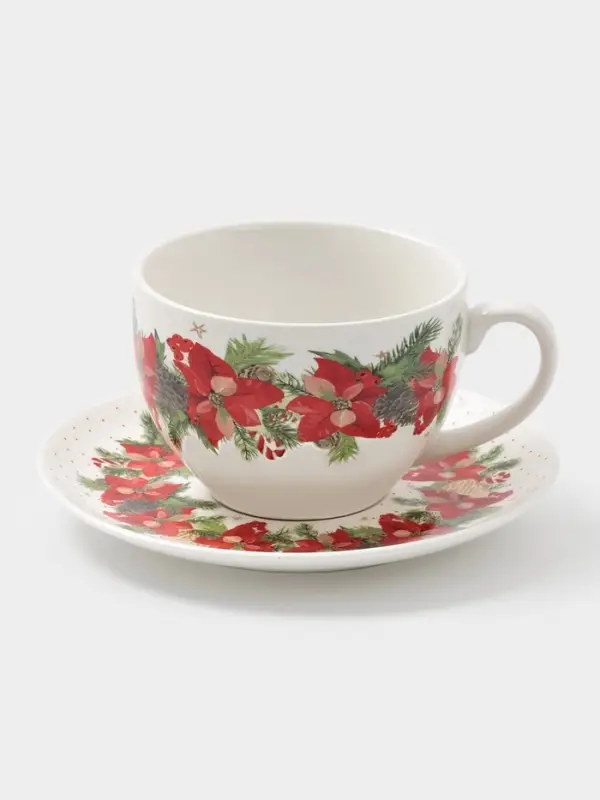 Чайная пара «Новогоднее настроение», 2 предмета: чашка 210 мл, блюдце d=15 см, фарфор, белая