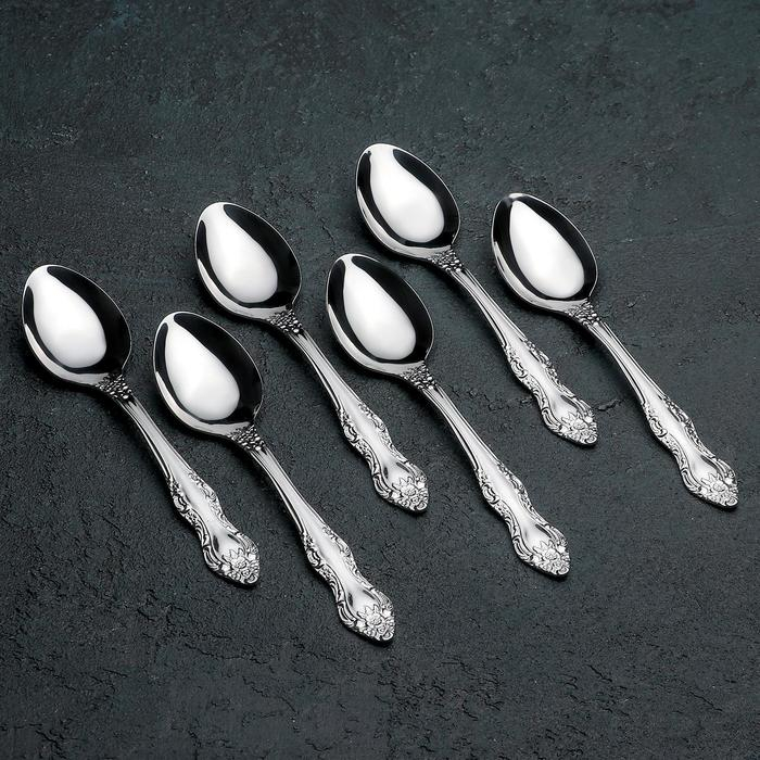 Набор чайных ложек «Тройка», h=14 см, толщина 1,5 мм, 6 шт, цвет серебряный Набор чайных ложек «Тройка», h=14 см, толщина 1,5 мм, 6 шт, цвет серебряный