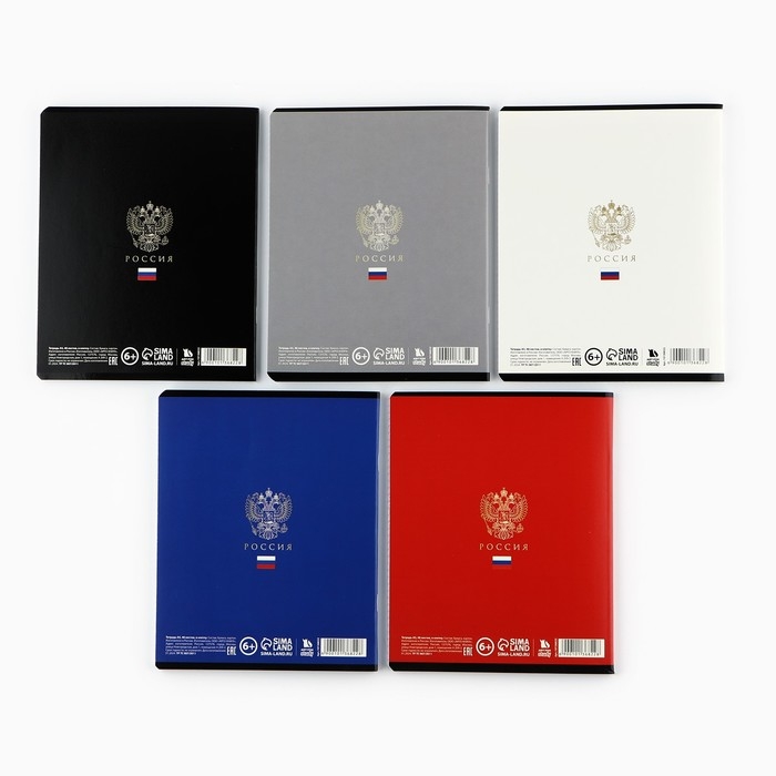 Тетрадь в клетку, 48 листов А5 на скрепке внутренний блок №1 МИКС «Патриотизм» тиснение, твин лак, уф лак