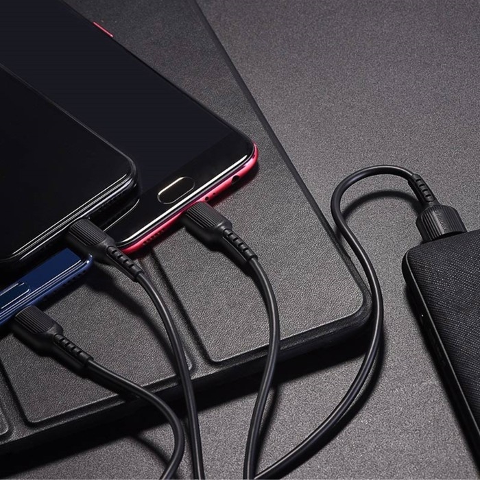 Кабель Borofone X16, 3 в 1 Lightning/microUSB/Type-C, 2.4 А, 1 м, TPE оплётка, чёрный
