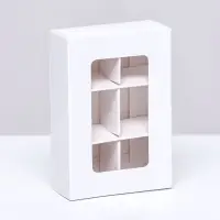 Коробка для конфет 6 штук, 8.7&times;5.8&times;2.5 см, Тонкие разделители, белый