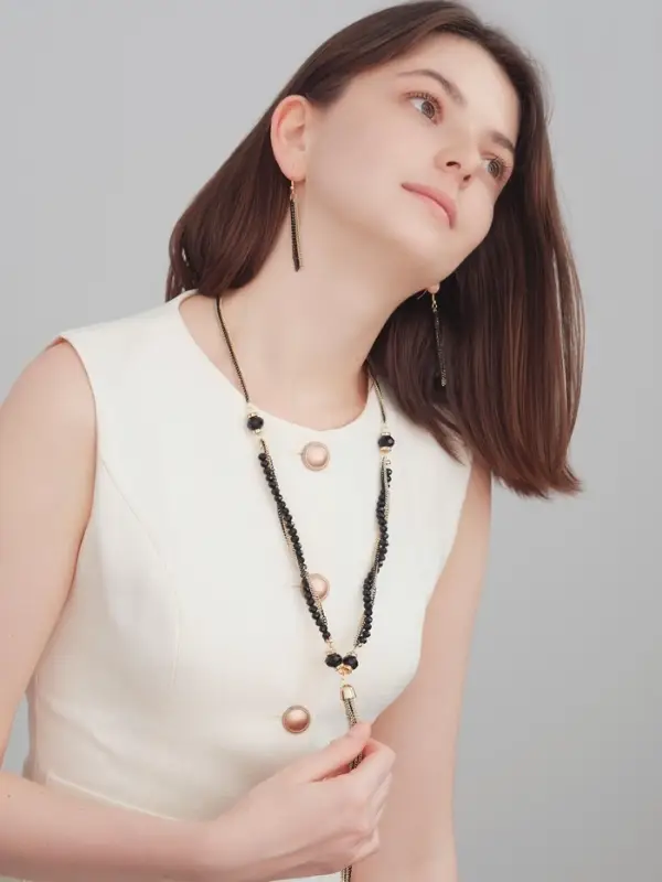 Набор 2 предмета: серьги, бусы &laquo;Унисон&raquo;, накрученность, цвет золото в чёрном, 60 см